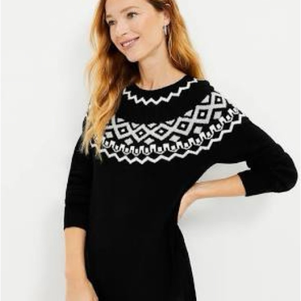 LOFT Black and White Long Sleeve Dress